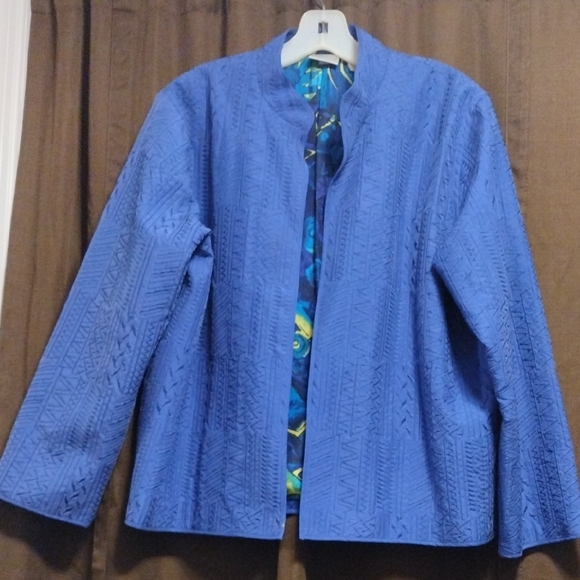 Chico's  Blue Embroidered Textured Blazer - Picture 1 of 5